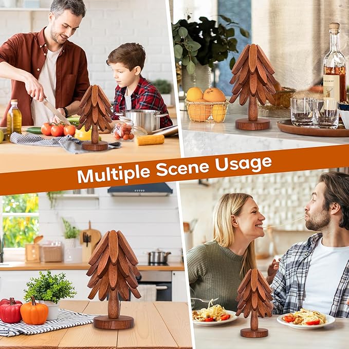 [2026 Upgraded]Wooden Leaf Coaster Set with Stand, Heat Resistant TableMat, Natural Wood Placemat for Dining Table and HomeDecor,, Heat Resistant Mat for Hot Dishes Pots Teapots,mothersdaygift,Tableware Coasters