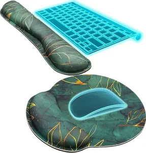 KTRIO Ergonomic Keyboard Wrist Rest and Mouse Pad with Wrist Rest Set, Memory Foam Wrist Support for Typing, Gaming, Office and Home Use, Green Leaves