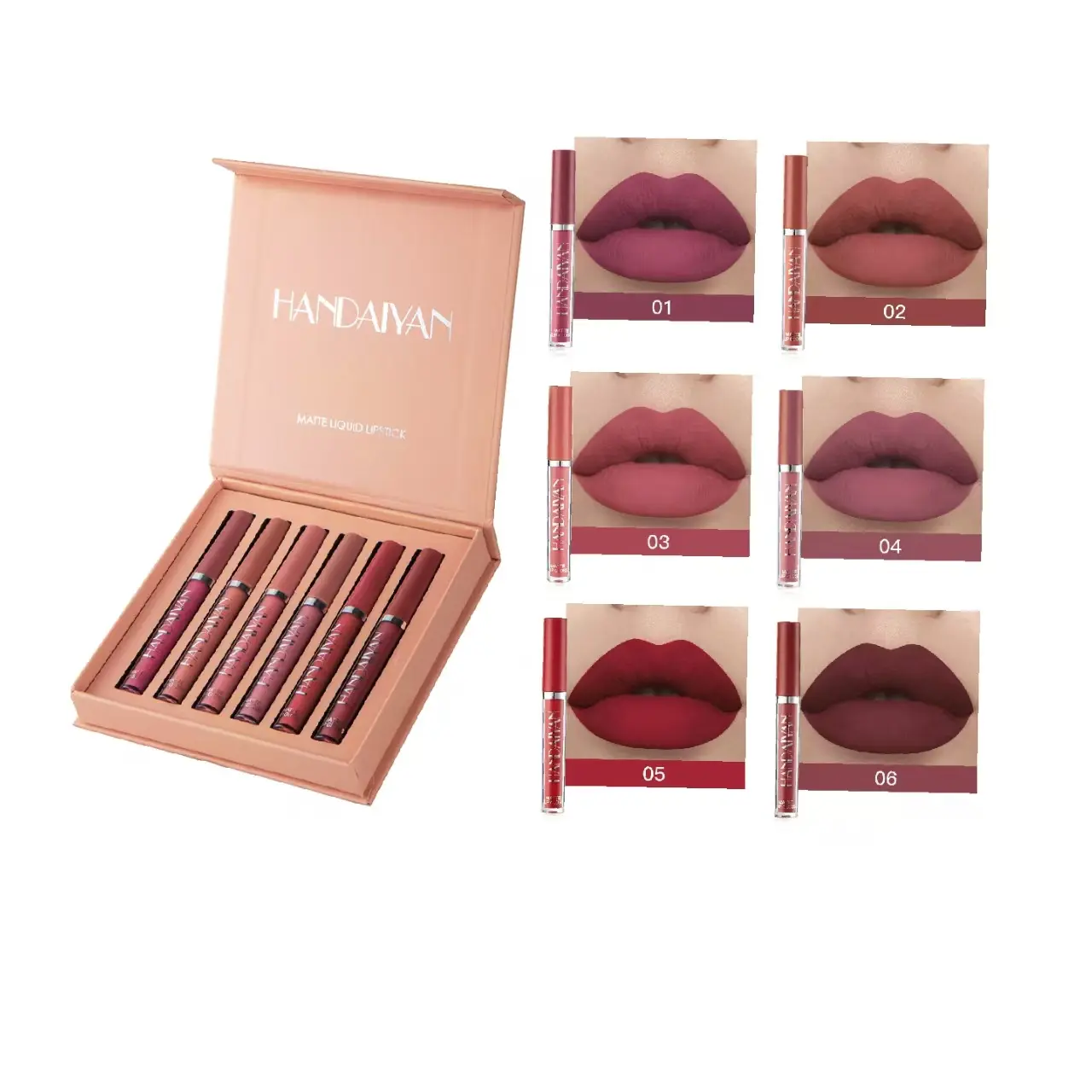 HANDAIYAN 6Pcs Matte Liquid Lipstick Set,  Long Lasting, Moisturizing &  Lip Gloss Waterproof Lip Stain Sets for Women set Gift Makeup Glaze