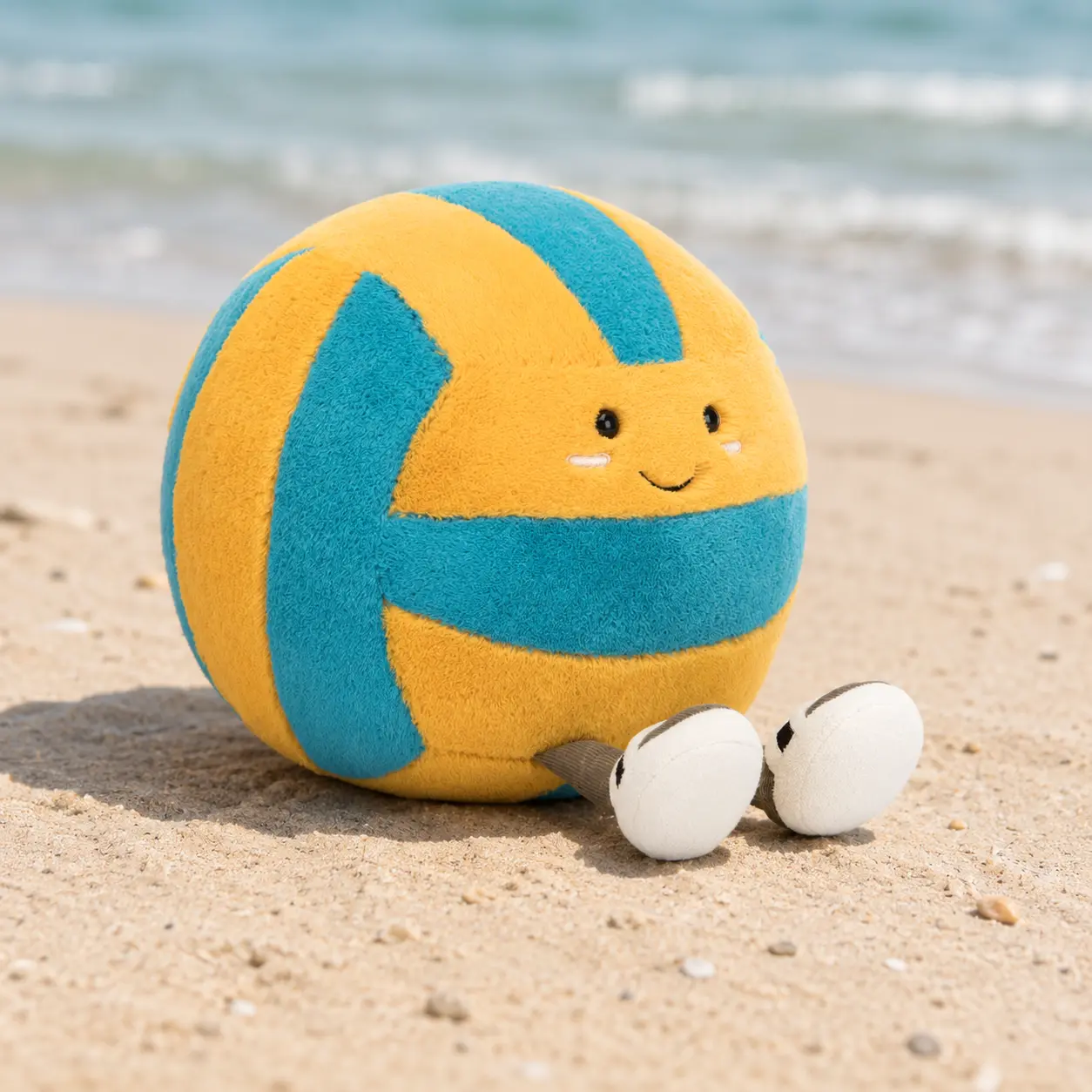Jellycat Cute Smiling Volleyball Plush Toy – Soft Sports Stuffed Animal with Dangling Legs