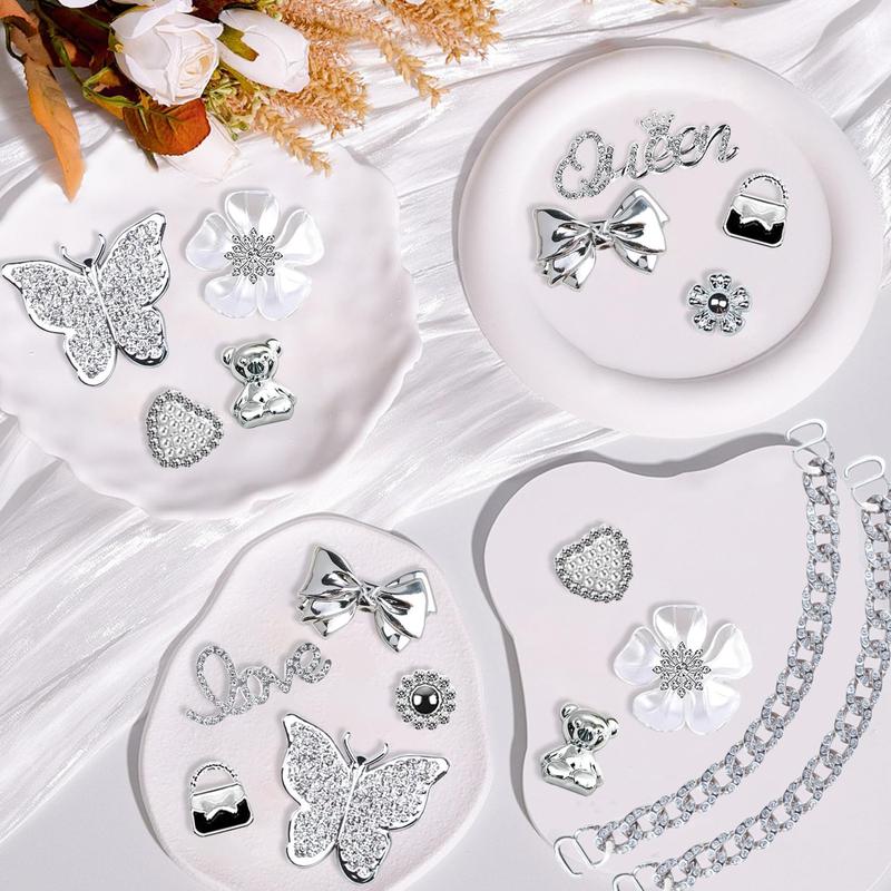 Shoe or Bag Charms for Bogg Bag or Shoes,Pearls,Butterfly Flowers and Chain for Shoe or Bogg Bag Accessories Charms for Women sandal decoration diy (20 pcs)