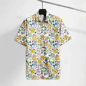 Pokemon Adorable Pokemon Emoji Pika Jiggly Eevee Mew Chibi Hawaiian Shirt Print Summer Vacation Cool Short Sleeve Aloha, Hawaiian Shirt for men