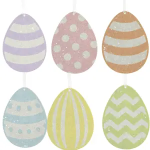 Bethany Lowe Designs RL1707 Pastel Rainbow Spring Egg Ornaments Easter Decor, Set of 6 Multicolor 3.5 In H X 2.75 In W X 0.25 In D