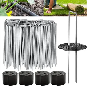 PINKART Premium Durable 100/200pcs (50pcs U Shaped Ground Pegs 50pcs Washers)Heavy Duty U Shaped Ground Pegs with Washers, Weatherproof Galvanized Steel Landscape Staples for Weed Barrier, Garden Fabric, Tents & Yard Projects