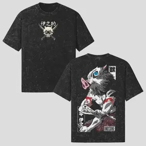 Inosuke Hashibira Demon Slayer Anime Acid Wash Graphic T-Shirt - Vintage Oversized Mineral Wash Premium Cotton Tee - High-Quality Streetwear Gift for Kimetsu no Yaiba Fans