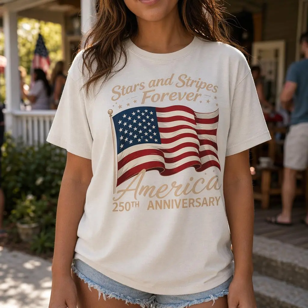 Vintage American Flag Shirt Women Patriotic Graphic Tee America 250th Anniversary