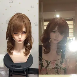 Women's long curly hair wig in linen color, sweet and cute, with double ponytails, suitable for daily use, full head wig, gift