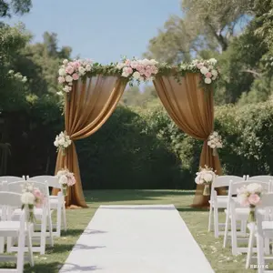 Sheer Wedding Arch Drape 5ft × 10ft Gold – Backdrop Curtain Panel with Rod Pocket
