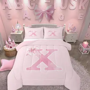 Cute Bowknot Bedding,Monogrammed Bows Gifts Comforter Set for Girls Women,Unique Letter X Quilt for Kids Teens