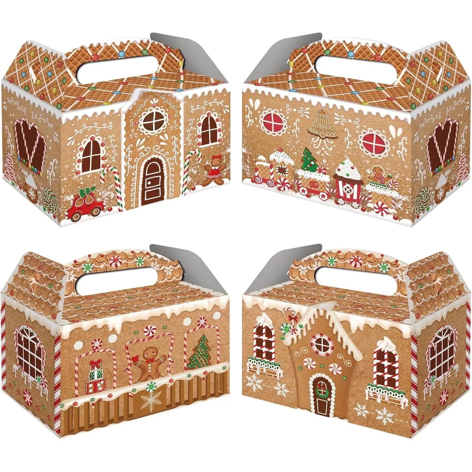 12-Pack FRIDAY NIGHT Christmas Gift Boxes, Gingerbread House Design Cardboard Gable Boxes for Cookies, Cupcakes, Candies & Goodies (Festive Party Supplies)