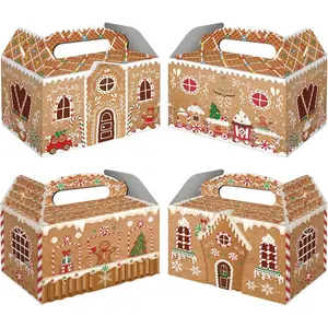 FRIDAY NIGHT Christmas Treat Boxes Gingerbread House Cardboard Cookie Goody Gable Candy Bags Cupcake Box for Treat Candy Goodies (12 Pcs)