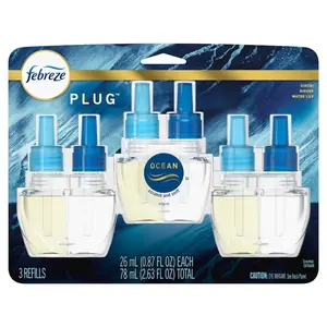 Febreze (3-Count) Origins Fade Defy 0.87 oz. Ocean Scented Oil Plug-In Automatic Air Freshener Refill, Waterlily Ginger Hinoki Scent, Fade Defy Technology Lasts 50 Days, Alternating Dual Oils for Home Ambiance, Phthalate Free Formula.