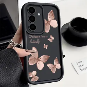 Gold Butterfly Soft TPU-Silicone Smartphone Case, Cellphone Accessory For Samsung Galaxy A15 A16 A17 A25 A35 A54 A55 A56 5G, S22 S23 S23 FE S24 S25 Ultra Plus Phone Cover