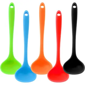5 Pieces Heat Resistant Silicone Ladles for Cooking & Serving, Small Kitchen Soup Ladle Spoons for Soup Sauce Chili Gravy Canning Pouring (5 Colors)