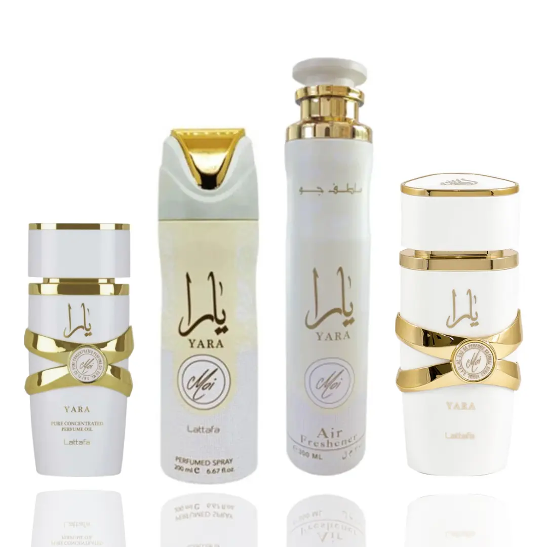 Lattafa YARA MOI Unisex 4-Piece Bundle Pack - Deodorizing Minis Unisex Fragrance EDP (20ML), Deodorant, Air Freshener, Deodorizing Unisex Fragrance