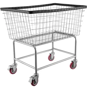 Wire Laundry Cart With Wheels, 4.5 Bushel Wire Laundry Basket On Steel Chrome-Finish Frame, 35 x 15.7 x 22 Inches, Commercial Grade Laundry Cart On 5-Inch Casters, Heavy-Duty Laundry Carrier