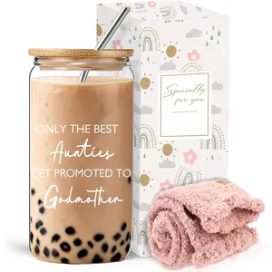 Godmother Proposal  for Women, Godmother Mothers Day Gifts from Godchild, Birthday Christmas Gifts Set with 16 Oz Coffee Glass Cup