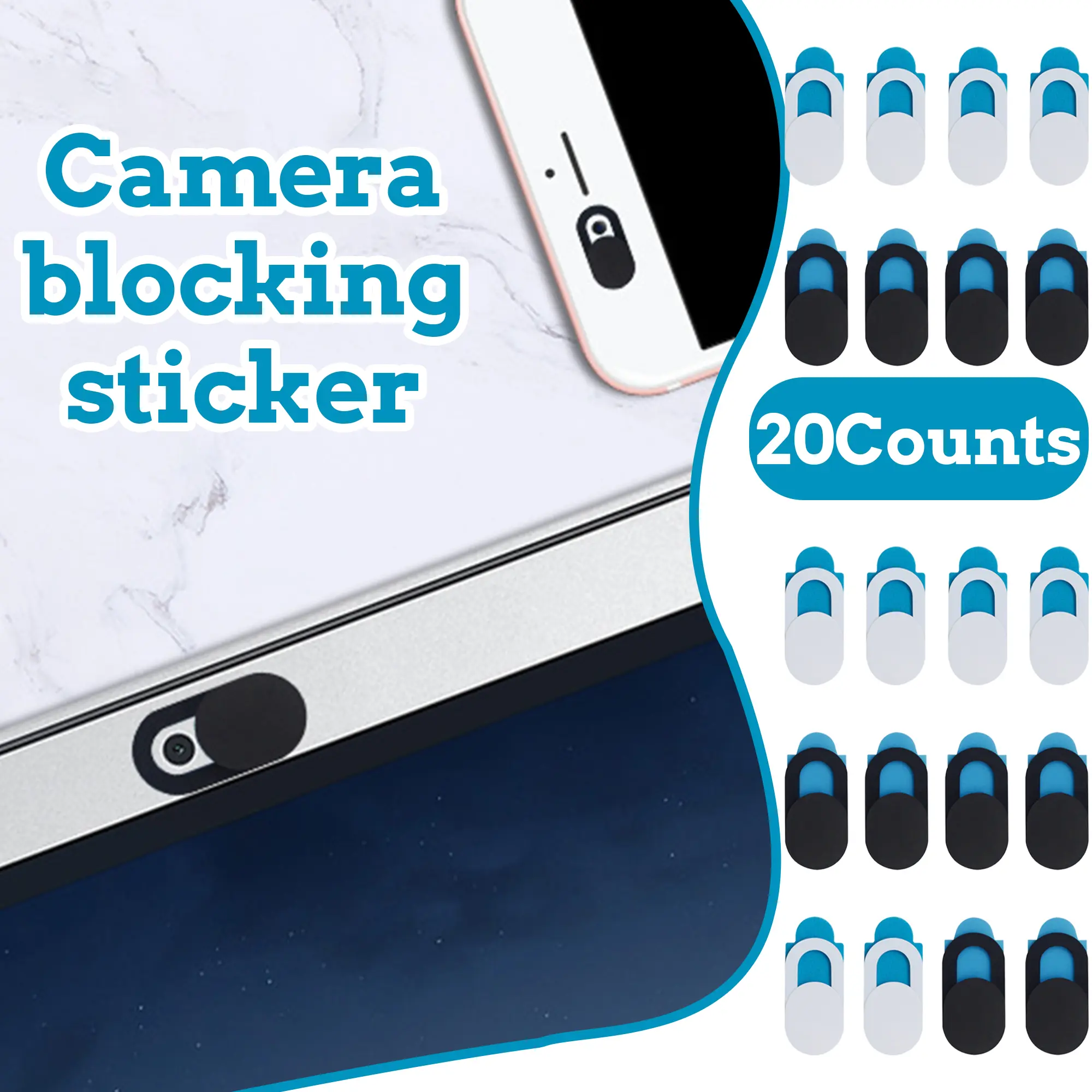 20 Counts Webcam Cover Slide, 10Black 10White Strong Adhesive, Firm Adhesion For Laptop PC iPad