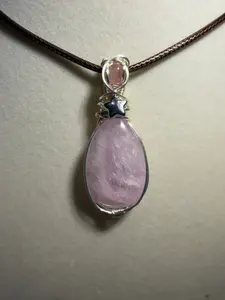 Kunzite & Strawberry Quartz silver-tone copper wire-wrapped necklace