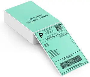 Green 4"x6" Direct Thermal Shipping Labels, Commercial Grade Permanent Adhesive Fanfold Mailing Postage Label Paper for Thermal Printers and Packages, 220 Sheets per Stack