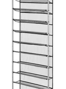 36 Pair Over-The-Door Shoe Closet Organizer Rack for 36 Pairs, 12 Tier, Metal, Gray