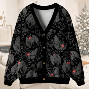 Gothic Mothman Cardigan, Dark Academia Christmas Sweater, Ugly Christmas, Halloween Gift, Knit Sweater Full Size S-5XL