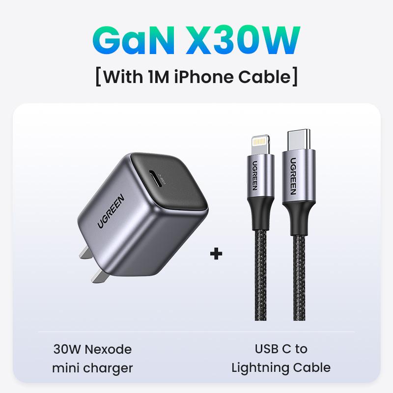 UGREEN Nexode 30W PD Fast Charging GaN Charger Bundle with 3.3FT Type-C/MFi Lightning Charging Data Cable, USB C Charger Set for iPhone 15/14/13, Galaxy and More Mobile Electronic SmartphoneTikTokShopBlackFriday ,TikTokShopHolidayHaul