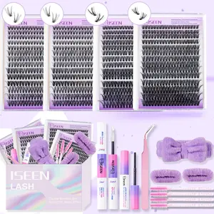 Mixed-Length False Eyelashes with Lash Bond & Seal, Lash Remover, Tweezers, Headband & Wristband, 1 Set Natural-Look Faux Cluster Lashes for DIY Makeup Eyelash Extensions