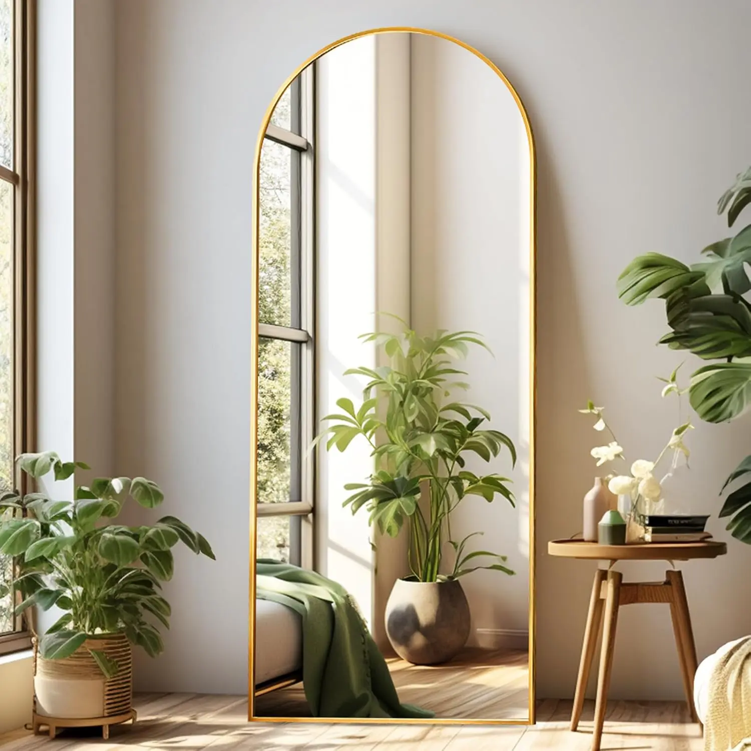 Arched Full Length Mirror, 64"*21", Large Floor Mirror with Stand, Full  Mirrosr Standing Mirrors for Leaning or Hanging Bedroom, Living Room,Dressing Room,  Alloy Frame,