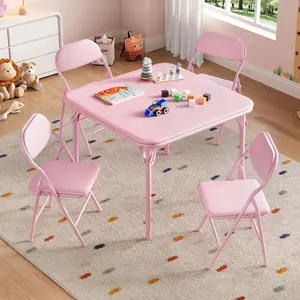 5 Piece Set Folding Table and Chairs Set, Boys and Girls Activity Table and Chairs Set for Dining Room,Daycare,Classrooms