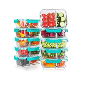 10 Packs 30oz Glass Meal Prep Containers 2 Compartments,Glass Food Storage Containers with Lids