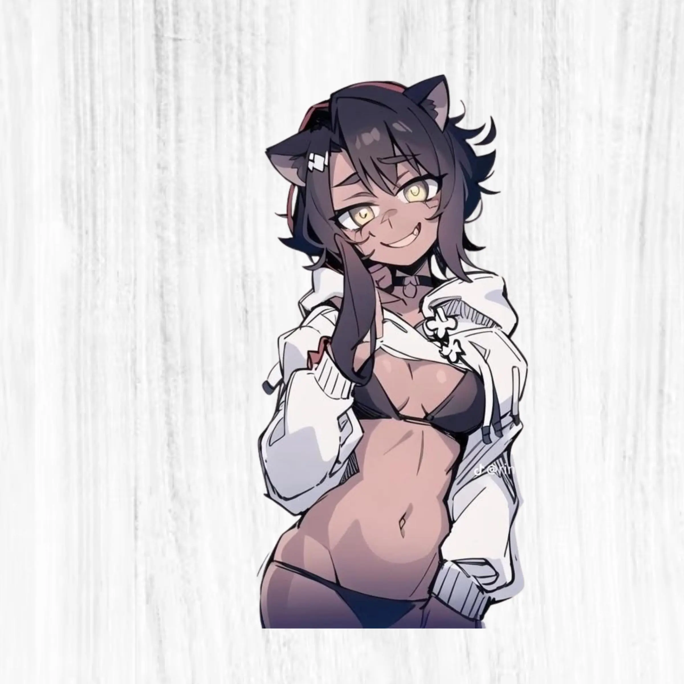 Black Cat Anime Girl Sticker, Playful Neko Character Decal, Cute Gamer Laptop Water Bottle Gift