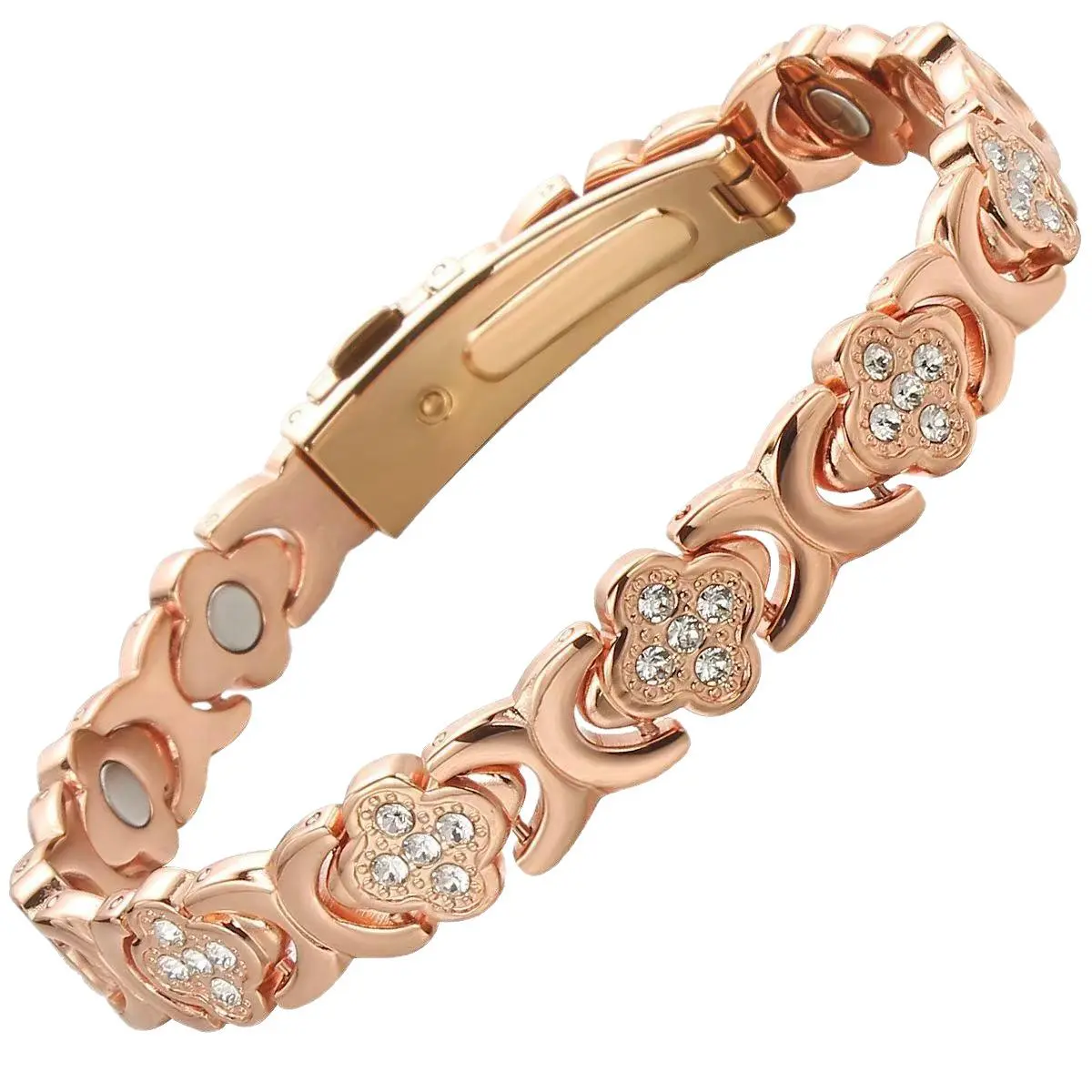 Detachable Energy Magnet Bracelet Eco-friendly Alloy Inlaid with Diamonds Adjustable Men's and Women's Bracelet 20cm Length 6mm Width