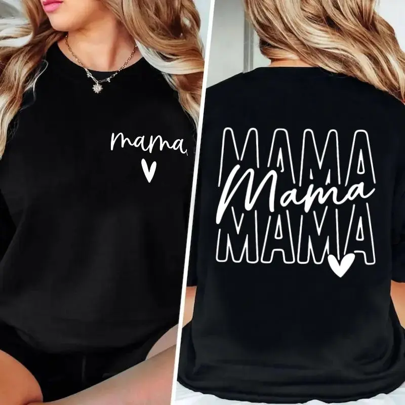 Ladies' Fashion "Mama" T-Shirt, Perfect Mother'S Day Gift And Casual Wear, 180G Double-Sided Printed T-Shirt with Round Neck And Short Sleeves,High-Quality Leisure Sports, Fashionable Single Piece Soft Casual Everyday Gym Shirt | Unisex for Men & Women