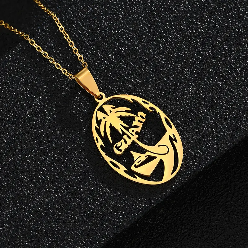 Mariana Guam Coconut Tree Letter Pendant Jewelry, Unisex Couple Fashion Titanium Steel Necklace