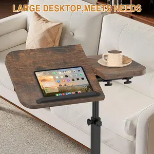 Large-Size Portable Laptop Rolling Desk with Wheels, Adjustable Height and Tilt Top Stable Mobile Over-Bed Table for Home Use - Brown
