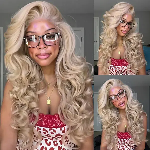 VibesWig  26inch13x6 Honey Blonde Lace Front Wig Blend Human Hair Blonde Lace Frontal Wigs For Women Pre Plucked 27# Colored 180% Density Body Wave/Straight HD Lace Frontal Wigs Human Hair