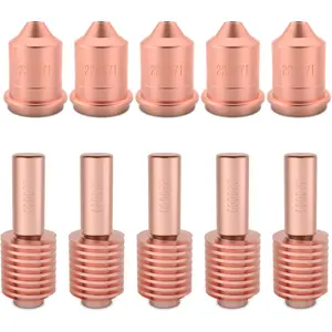 5Pcs 220671 Plasma Mechanized Cutting Nozzle & 5Pcs 220669 Plasma Electrode Tips Fit for PMX45 Plasma Cutting Torch Consumables