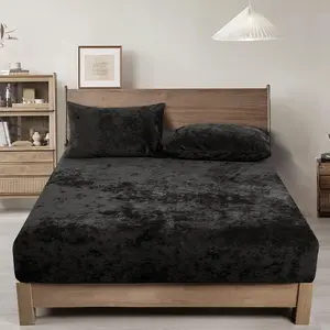Velvet Sheet Only Full Size, Super Bottom with 15" Deep Pocket, Suitable for Fall Winter and, No Pillowcases, Black