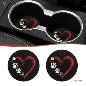 2Pcs Dog Paw Heart Car Cup Coaster Absorbent Ceramic Cup Holder Mat Kawaii Pet Lover Aesthetic Car Gadget Travel Road Trip Birthday Gift Idea