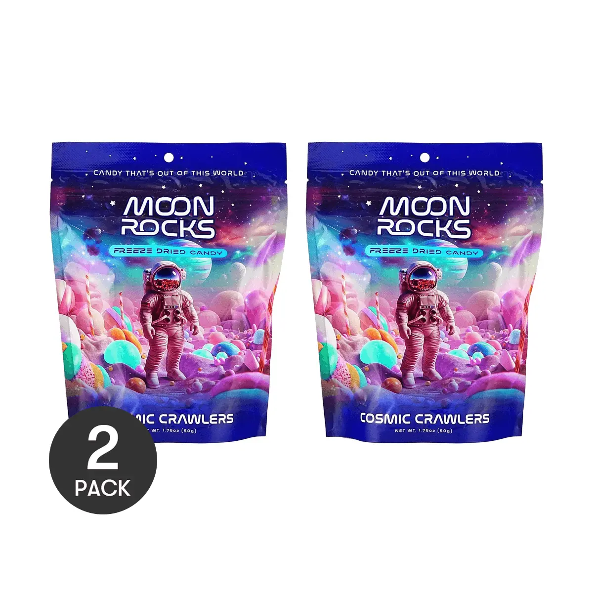 2 Pack MOON ROCKS Freeze-Dried Candy Mixed Fruit Flavor 1.76 oz Each