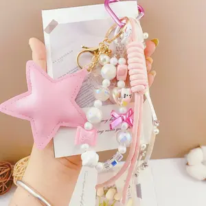 Heart Bag Charm Stylish Keychain for Women, High-End Handmade Beaded Hand-Painted Bow Backpack Decoration, Fashion Accessory