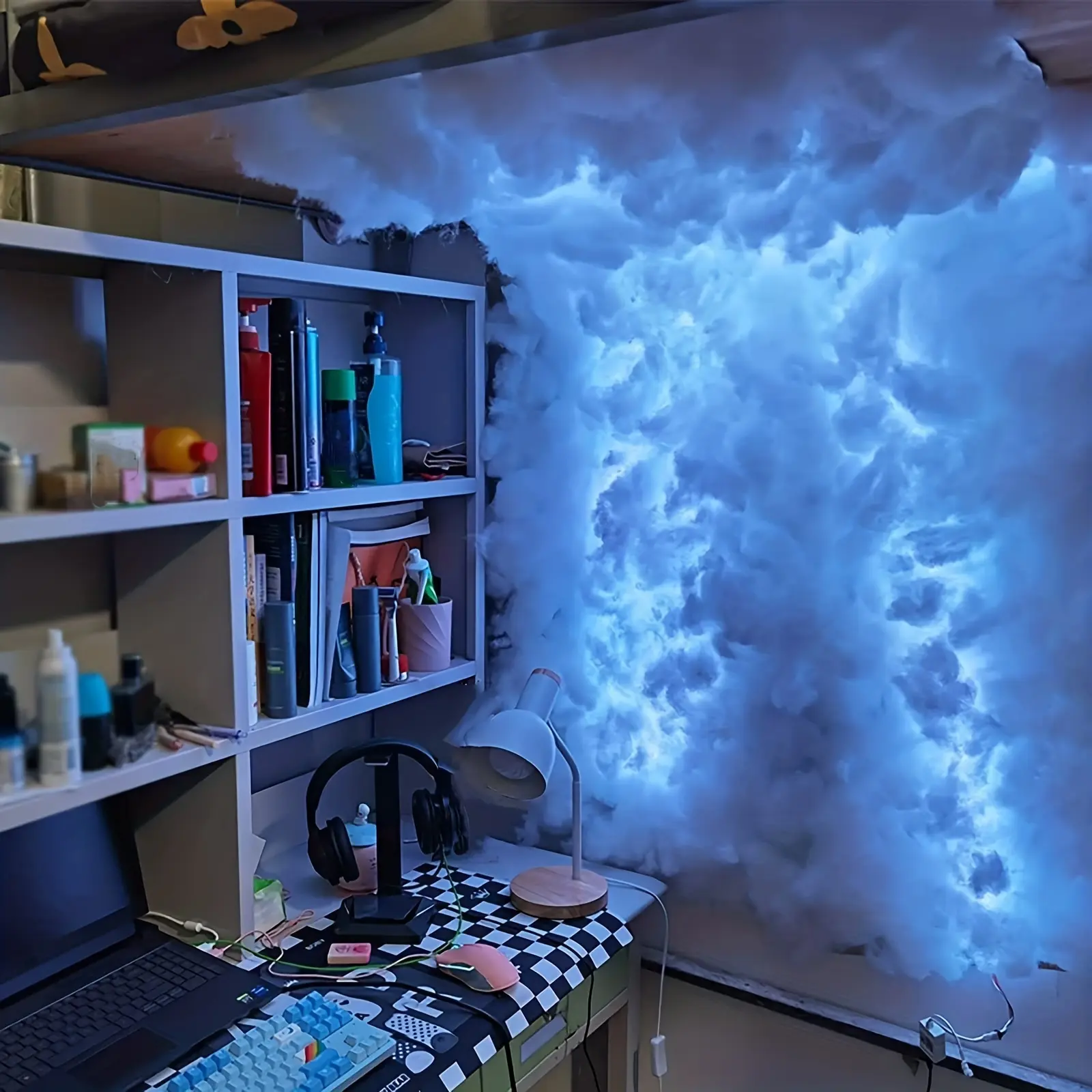 A piece of16ft DIY Creative 3D Thunder Cloud LED Light, Colorful Atmosphere Night Light with Lightning Effect for Game Room, Garage, Club, Bar, Party Lights