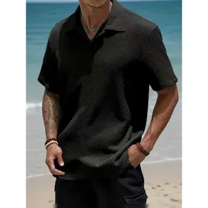 Men's beach-textured shirt, casual short-sleeve summer shirt, stylish loose-fit button-up top, lightweight breathable vacation wear, suitable for daily outings, surfing, and beach outfits, comfortable casual shirt