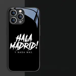 HALA Madrid Pattern Printing Effect Smartphone Cellphone Case with Tempered Glass Screen Protector, Anti-Fingerprint, Lightweight, Fashionable Cover Accessories, Creative Gift for Self or Others - Compatible with iPhone 16,15,14,13,12,11 Pro Max