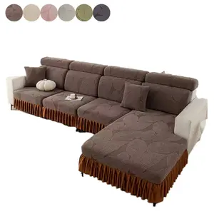 All-Season Leaf Pattern Full-Cover Elastic Sofa Cover, Universal Non-Slip & Cat-Scratch Resistant, Suitable for L-Shaped Sectional Sofa, with Skirt Design, Available in Multiple Colors to Create a Cozy Home Atmosphere