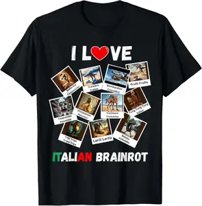 100% Cotton Funny Italian Brainrot Meme Graphic I Love Italian Brainrot Meme T-Shirt