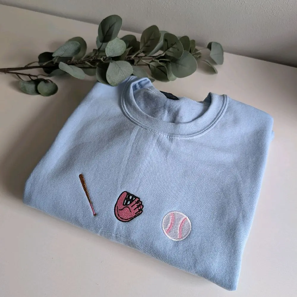 Baseball Girlie Sweatshirt, Embroidered Baseball Crewneck