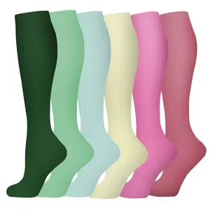 6 Pairs Calf Compression Socks for Women & Men – Easy Breeze Calf Socks with Chill Patterned & Dots Design, Calf-Length Relaxed Fit, Airy Breathable Moisture-Wicking Comfort, Laid-Back On-Point Look for Weekend Hangouts, Park Strolls & Coffee Runs Pastel