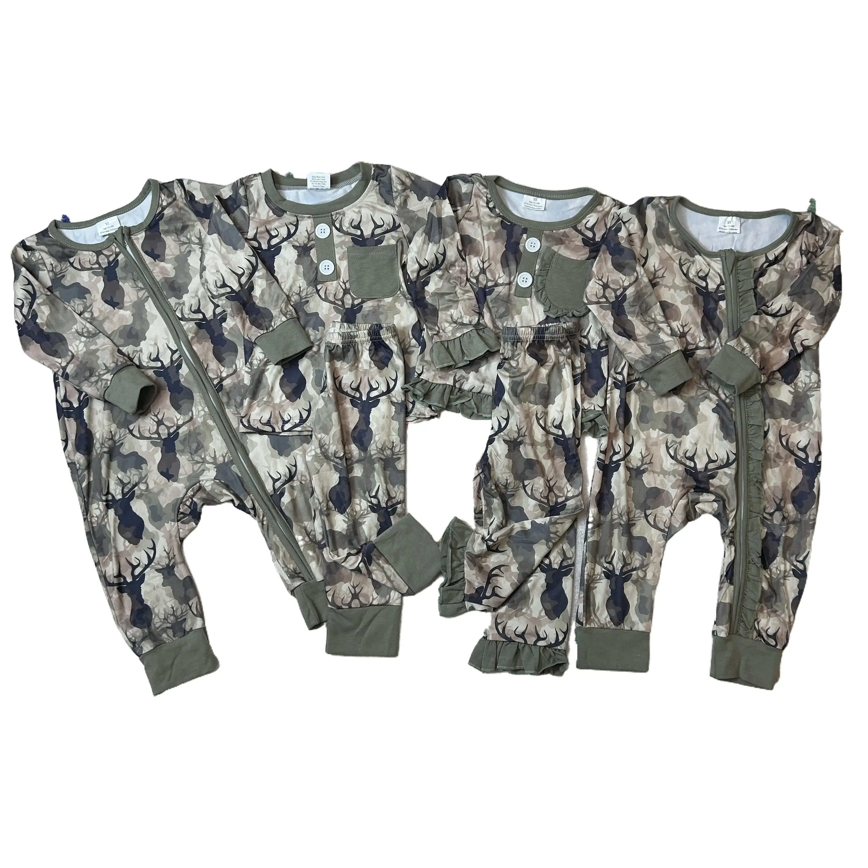 Kids' Soft Cotton Blend Camouflage Long-Sleeve Sleep Suit - Deer Hunting Theme, Indoor Sleepwear, Nightwear Set, 0-3 Months/0/3m-7/8t Infant Toddler Pajamas, Baby Clothing, Long Sleeve Shirt, 95% Cotton Blend Feels Gentle, Animals, 3T, 5% Spandex For Easy